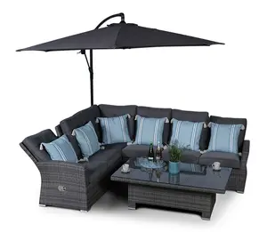 Seville Outdoor Rattan Garden Corner Sofa Dining Set with 3m Parasol - Grey