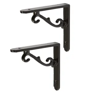 Hammer & Tongs Scroll Iron Shelf Bracket - D105mm - Black - Pack of 2