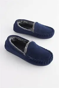 Boys Next Navy Blue Cosy Moccasin Slippers - Navy Blue