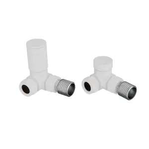 Rinse Bathrooms 15mm Round Head Corner Radiator Valves Corner Towel Rail Valve + Lockshield Valve White