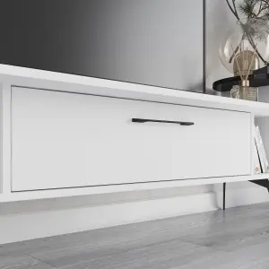 Decortie Ada Modern TV Unit Multimedia Centre White Black Marble Effect with Wall Storage TV Cabinet 188cm