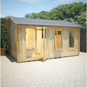 18ft x 16ft (5.35m x 4.75m) Ralph 44mm Wooden Log Cabin (19mm Tongue and Groove Floor and Roof) (18 x 16) (18x16)