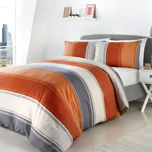 Polyester Striped Duvet Cover Set with Pillowcases Spice / Single Duvet Cover