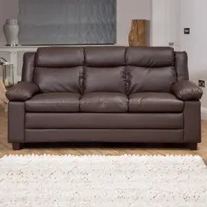 Standish 203cm Wide Brown 3 Seat Bonded Leather Sofa with Removable Arm Cushions and Back Rests