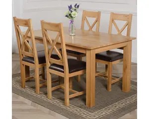 Oslo 150 x 90 cm Medium Oak Dining Table and 4 Chairs Dining Set with Berkeley Brown Leather Chairs