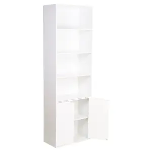 URBNLIVING Height 180Cm 6 Tier Bookcase With 2 Door Cupboard Cabinet Storage Shelving Display Colour White Wood Shelf