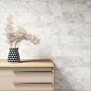 Harmony White Gloss Marble effect Ceramic Indoor Wall Tile, Pack of 8, (L)500mm (W)250mm