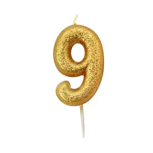 Anniversary House Metallic Glitter 9th Birthday Pick Candle Gold (One Size)