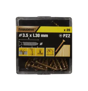 TurboDrive PZ Yellow-passivated Steel Screw (Dia)3.5mm (L)30mm, Pack of 20