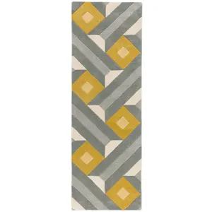 Ochre Grey Handmade Luxurious Modern Wool Soft Handmade Easy To Clean Bedroom Dining Room Living Room Rug -66 X 200cm (Runner)