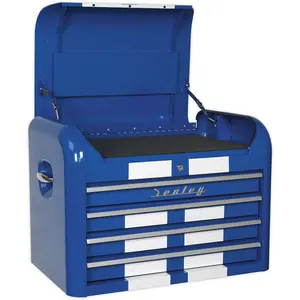 Retro Blue 4 Drawer Tool Chest - Lockable Storage Unit 700x450x495mm