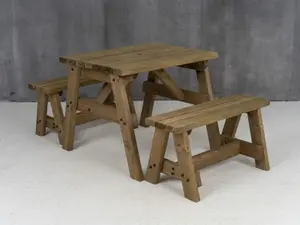 Victoria wooden picnic bench and table set, outdoor dining set (3ft, Rustic brown)