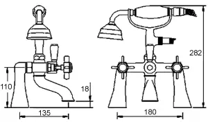 Traditional Deck Mounted 1/2 Inch Bath Shower Mixer Tap with Shower Kit - Chrome/White