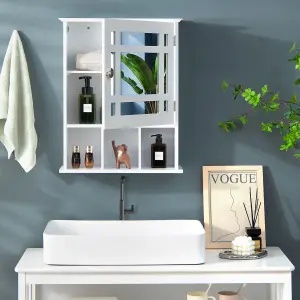 Costway Bathroom Wall Storage Cabinet Wooden Hanging Medicine Organizer W/ Mirror White