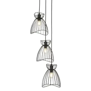 First Choice Lighting Diablo Black Cage Design 3 Light Ceiling Pendant Light