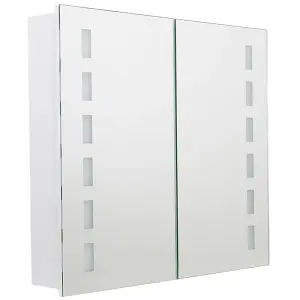 White Sensor Wall Bathroom Mirror Cabinet LED Lighting with Shaver Socket and Bluetooth Speaker 650 x 600 mm