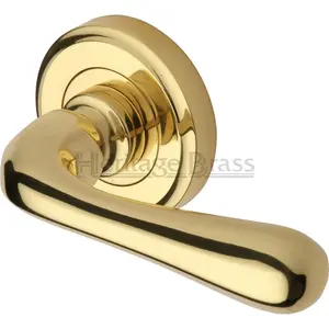 Diamond Heritage Door Handle Lever Latch on Round Rose Charlbury Design (Set of 2) Polished Brass