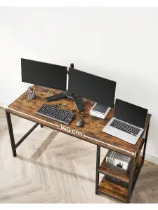 VASAGLE Computer Desk, Desk With 2 Shelves Left Or Right, Work Desk For Office Room,Steel Frame, ndustrial, Rustic Brown And Black