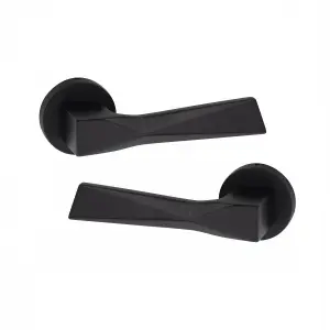 1 Pair Modern Aura Euro Lock Door Handles, 70mm Key & Key Barrell Matt Black Finish - Golden Grace