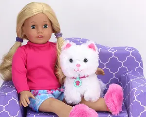 Sophia's by Teamson Kids White Plush Kitty Cat and Accessories Set for 18" Dolls