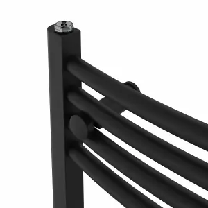 Rinse Bathrooms Electric Heated Towel Rail Curved Black Bathroom Towel Radiator 1200x600mm - 600W