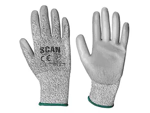 Scan H3101-3 Grey PU Coated Cut 3 Gloves - Medium Size 8SCAGLOCUT3M