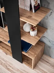 Eco Contemporary Entertainment Media Unit 1 Door Shelves Oak Wotan Effect & Black (W)1900mm (H)1520mm (D)350mm