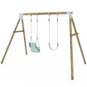 Limited Edition Rebo Wooden Garden Double Swing Sets - Luna - Pastel Green