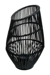 Interiors by Premier Elegant Design Large Black Natural Rattan Lantern, Functional Black Tealight Lantern, Sleek Candle Lantern