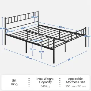 Yaheetech Black 5ft King Metal Bed Frame with Slatted Headboard and Footboard