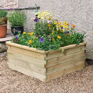 Zest Square Sleeper Raised Wooden Bed Garden Planter Flowers 90cm