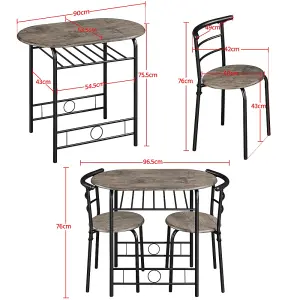 Yaheetech 3 Piece Modern Round Dining Table Set Drift Brown (L) 80cm x (W)53cm