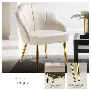 Accent Chair Hellen - velvet cover, padded, extra-wide shell-shaped backrest - cream/gold