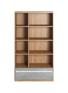 Elegant Plano Bookcase with Drawer and Shelves in Concrete & Oak Nash (H)1610mm (W)900mm (D)410mm - Sleek and Functional Design