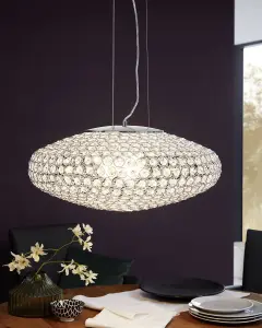 Pendant Ceiling Light Colour Chrome Plated Shade Clear Crystal Bulb E27 3x60W