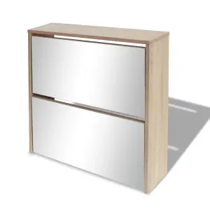 Berkfield Shoe Cabinet 2-Layer Mirror Oak 63x17x67 cm