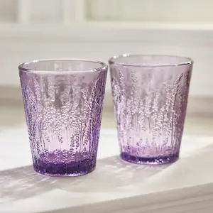 Set of 4 Vintage Luxury Lavender Embossed Drinking Glass Tumblers