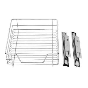 Metal Cupboard Drawer Cabinet Pull-Out Storage Basket for Kitchen,Silver,L 37 cm