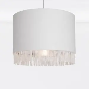 First Choice Lighting Set of 2 Off White Velvet With Chrome Inner Tassled Light Shades