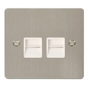 Flat Plate Stainless Steel Master Telephone Twin Socket - White Trim - SE Home