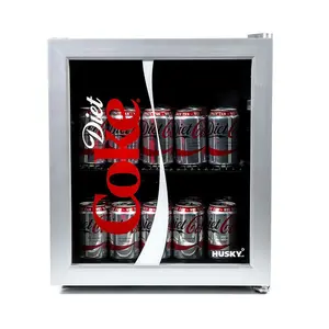 Husky Diet Coke Mini Drinks Cooler, 48 Litre, Glass Door, Silver, HUS-HY209