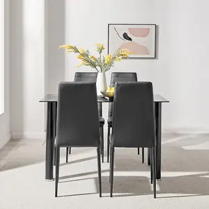 Moderno Glass Dining Table and Chairs Set of 4 - Black