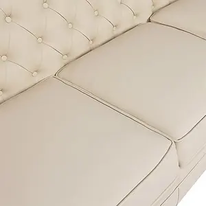 Hertford Chesterfield Faux Leather 3 Seater Sofa In Ivory