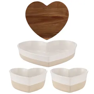 Mason Cash Set of 3 Rustic Charm Heart Shape Dish & 1 Chopping Board