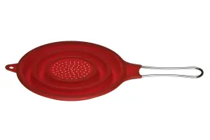 Interiors By Premier Versatile Red Silicone Zing Strainer, Collapsible Strainer With Handle, Versatile Silicone Strainer