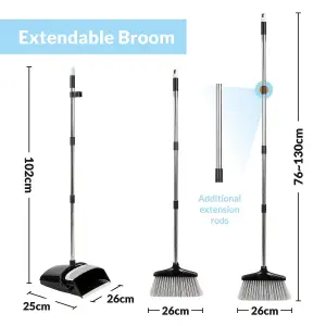 Long Handled Dustpan and Brush Set - Brush And Dustpan - 130cm Extendable Handle Brush And Dustpan Combo for Indoor Outdoor Lobby