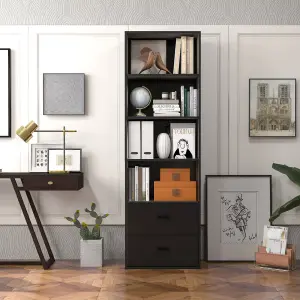 Costway 188 cm 6-Tier Tall Bookshelf Freestanding w/4 Open Shelves & 2 Drawers Living Room Home Office