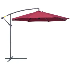 Outsunny 3(m) Garden Banana Parasol Cantilever Umbrella Crank, Wine Red