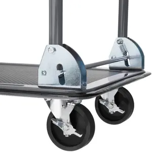 Folding Trolley - foldable handle, 2 fixed, 2 swivel castors, rubberised edge protection - black