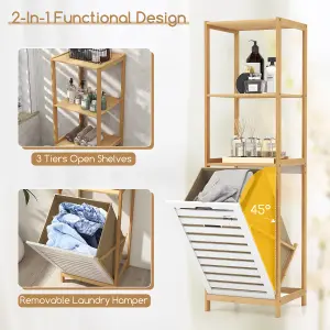 Costway 4-Tier Tilt-Out Laundry Hamper Bamboo Clothes Basket with Storage Shelves